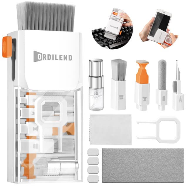 Ordilend Tastatur Reinigungsset 🧼, Alles in Einem Handy Reinigungsset 📱, für iPhone Airpods Tastaturreiniger mit Bürste und Spray 🖱️, Laptop Keyboard Cleaner for Tablet Computer PC Monitor Kamera mit Patent Strahlend Weiß