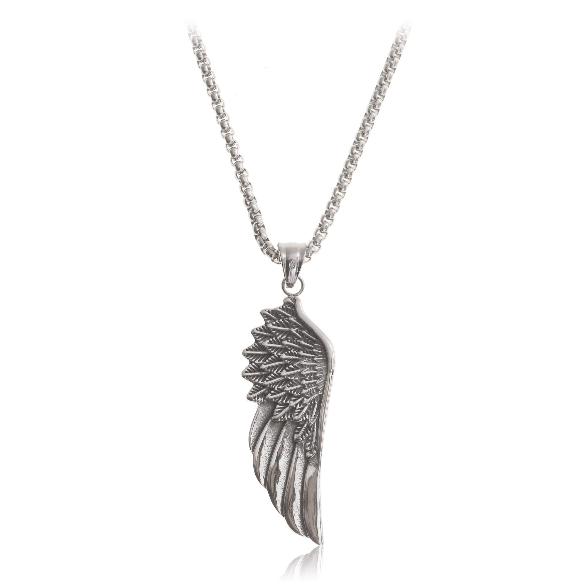 Made by Nami Wikinger Halskette mit Flügel Anhänger - Silber Herren-Kette Edel-Stahl 60 cm