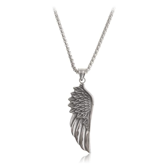 Made by Nami Wikinger Halskette mit Flügel Anhänger - Silber Herren-Kette Edel-Stahl 60 cm
