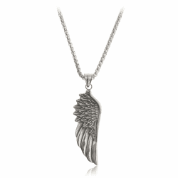 Made by Nami Wikinger Halskette mit Flügel Anhänger - Silber Herren-Kette Edel-Stahl 60 cm