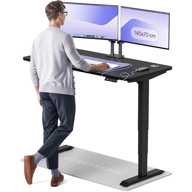 🌟 Desktronic HomePro Höhenverstellbarer Schreibtisch 140 × 70 cm Schwarz + Schwarz 140 x 70 cm 🌟