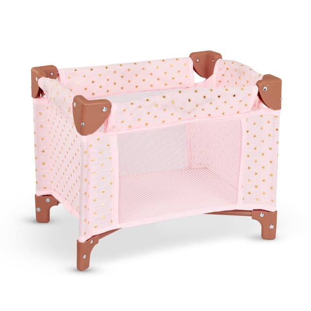 🌟 LullaBaby Laufstall für 36 cm Babypuppen 🌙 - Faltbares Spielzeug Laufgitter - Rosa & Goldene Sterne