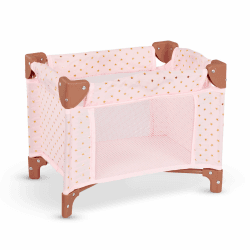 🌟 LullaBaby Laufstall für 36 cm Babypuppen 🌙 - Faltbares Spielzeug Laufgitter - Rosa & Goldene Sterne
