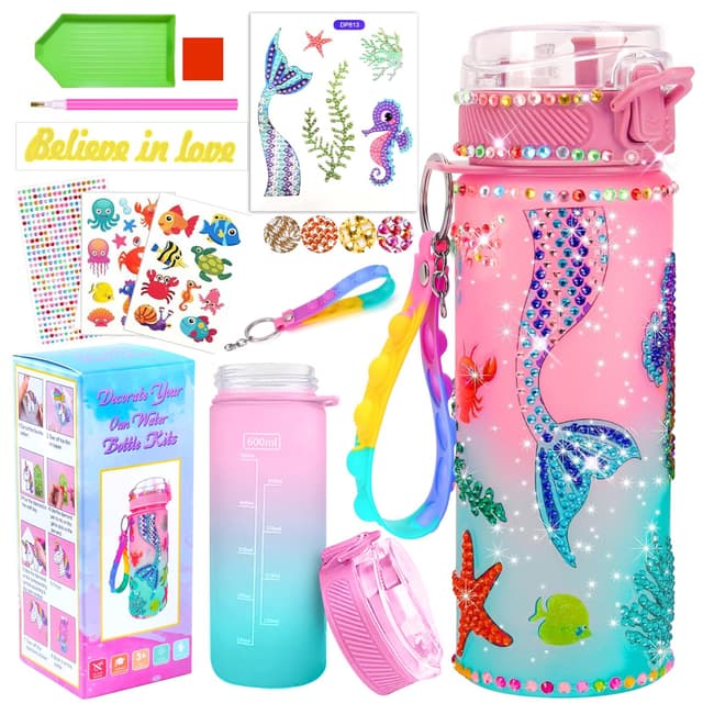 Meerjungfrau Geschenke für Mädchen 5-12 Jahre 🧜‍♀️ Trinkflasche Bastelset Kinder ab 6-11 Jahre DIY 🎨 Diamond Painting Kinder Geburtstag Spielzeug Mädchen