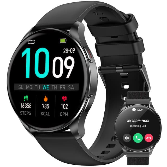 IOWODO Smartwatch Damen Herren 2025 | 1.43" AMOLED Always-On Display | Bluetooth-Anrufe | IP68 Wasserdicht Fitnessuhr