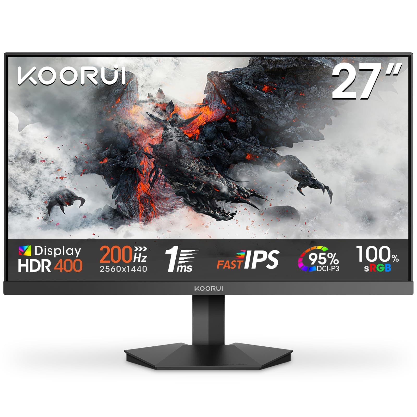 🎮🖥️ KOORUI G2721P 27 Zoll Gaming Monitor | QHD 2560x1440 200Hz | HDR400 | Adaptive Sync | HDMI/DP