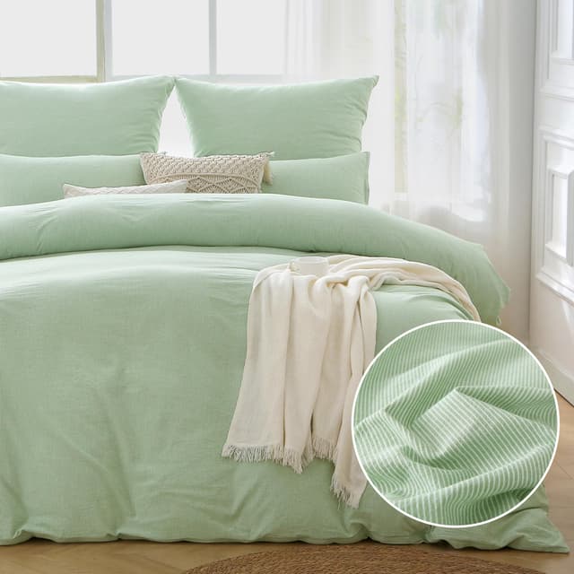 ATsense Bettwäsche 135x200 Baumwolle Gestreift - 4teilig Bettwäsche-Sets Hellgrün 🛏️