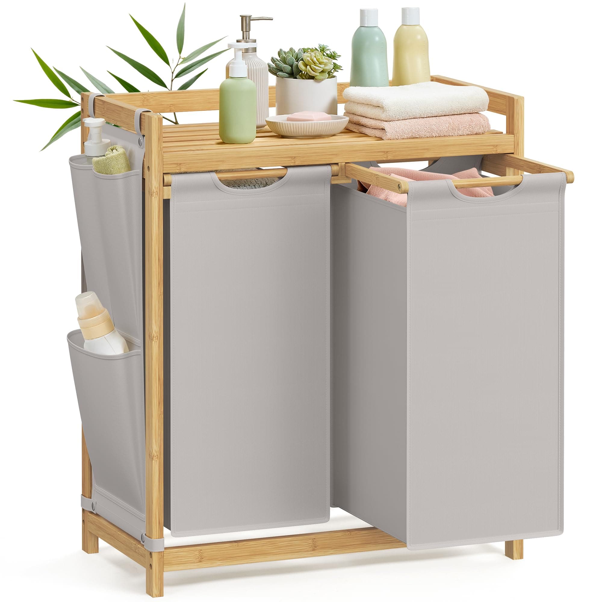 SONGMICS Wäschekorb 2 Fächer, Bambus, Wäschesammler 100 L, Wäschesortierer 🧺🎨
