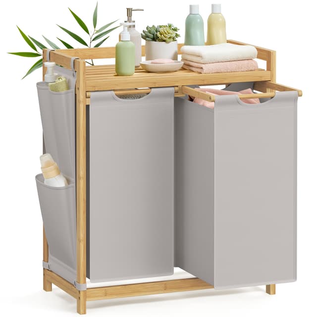 SONGMICS Wäschekorb 2 Fächer, Bambus, Wäschesammler 100 L, Wäschesortierer 🧺🎨