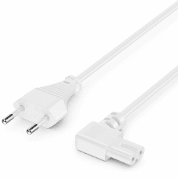 deleyCON 10m Netzkabel Stromkabel Strom Kabel ⚡️🔌 Typ C Eurostecker auf C7 Buchse 90° Gewinkelt Euro-Netzkabel - Weiß 10m