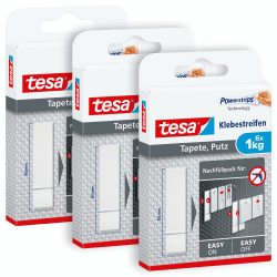 tesa Klebestreifen Tapete und Putz im 3er Pack - 3 x 6 Streifen