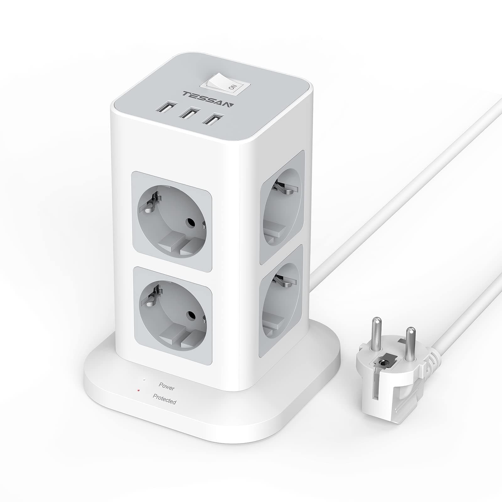 TESSAN Mehrfachsteckdose Überspannungsschutz 3600W 16A 🌟 8 Fach Steckdosenleiste USB Mehrfachstecker 🚀
