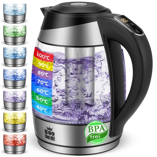 🌈 FOR ME Glas Elektrischer Wasserkocher 1,8L mit LED-Beleuchtung 🌡️