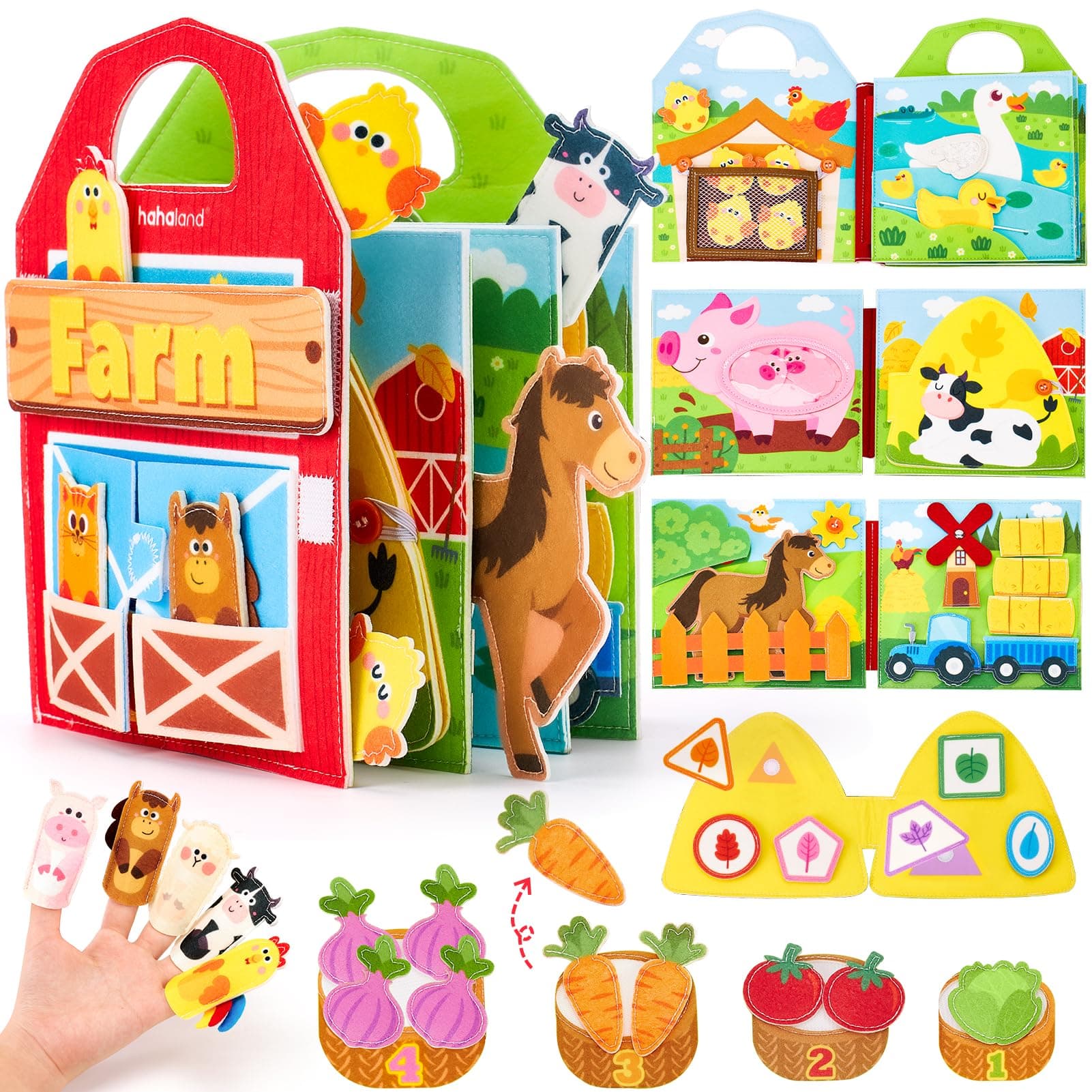 🚜🐔 Hahaland Busy Board ab 1 Jahr, 3D Filz Bauernhof Quiet Book ab 1 Jahr - Montessori Spielzeug 🧩🎨