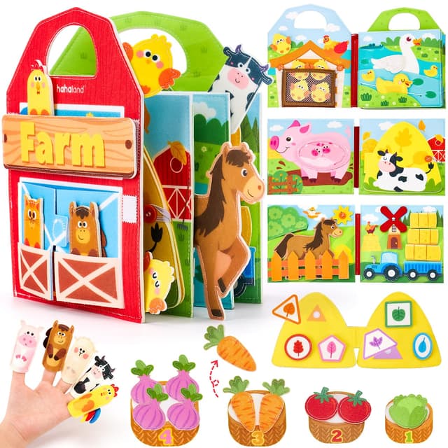🚜🐔 Hahaland Busy Board ab 1 Jahr, 3D Filz Bauernhof Quiet Book ab 1 Jahr - Montessori Spielzeug 🧩🎨