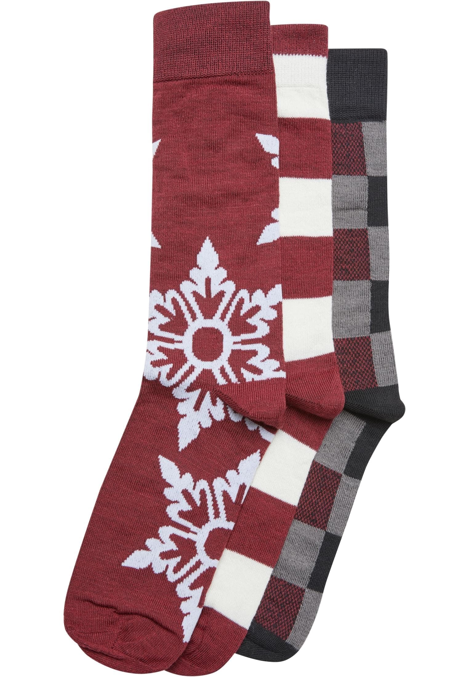 Urban Classics Unisex Weihnachts-Schneeflocken-Socken 3er-Pack 35-38 burgunderrot 🎄❄️