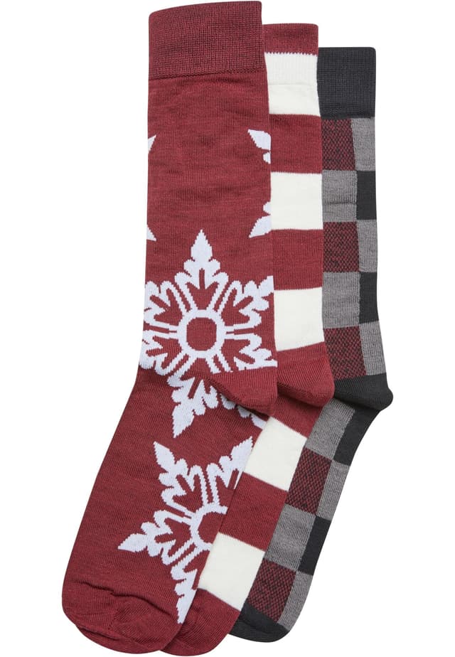 Urban Classics Unisex Weihnachts-Schneeflocken-Socken 3er-Pack 35-38 burgunderrot 🎄❄️