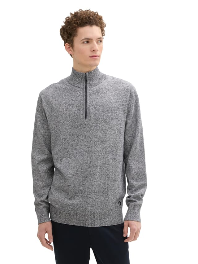 Angebot: TOM TAILOR Denim Herren Basic Troyer Strick-Pullover S 36241 - Navy White Mouline 🧥🔥