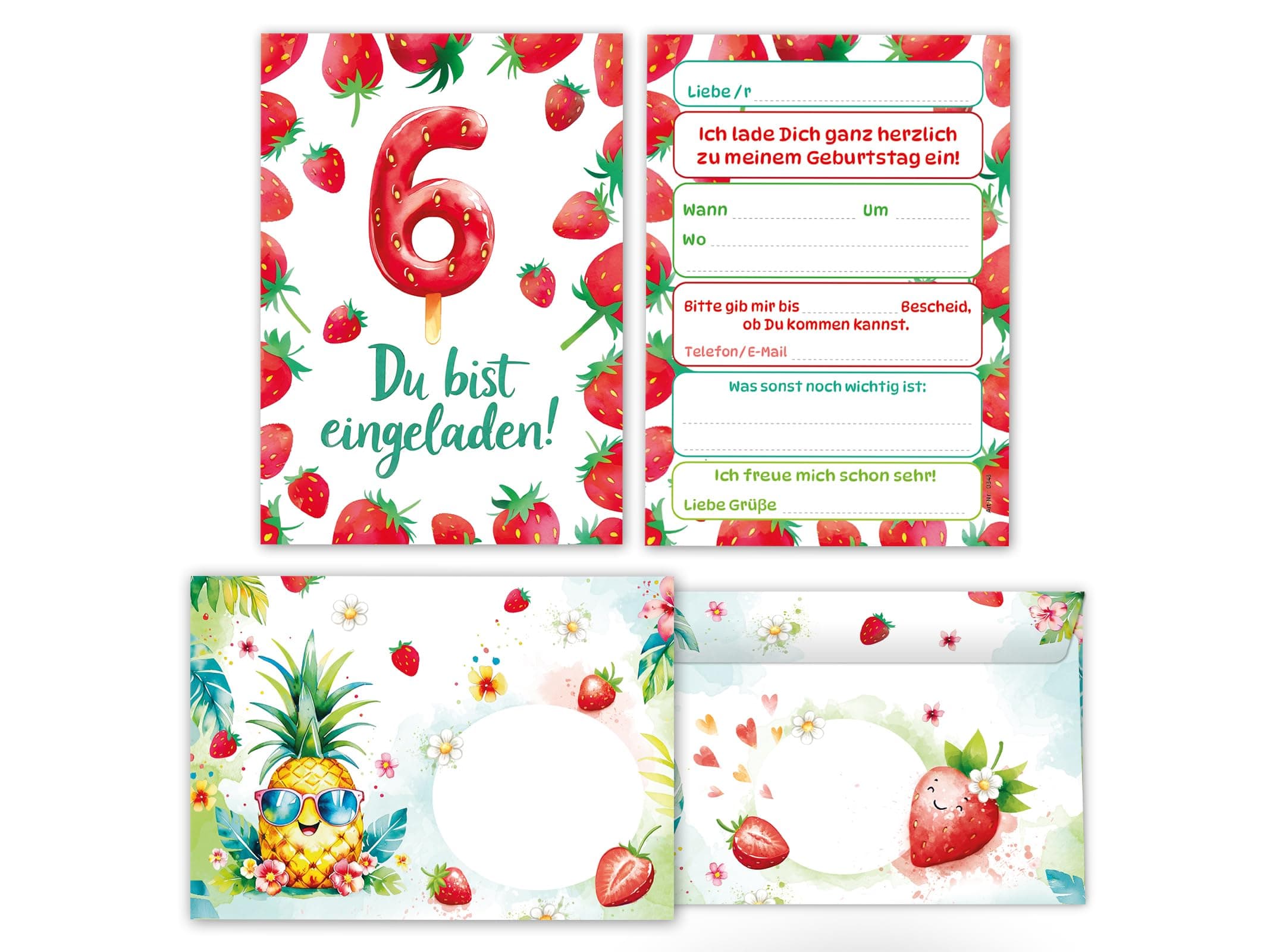 🎉 Junaversum 12 Einladungskarten + Umschläge Set 💌🍓