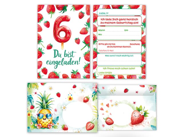 🎉 Junaversum 12 Einladungskarten + Umschläge Set 💌🍓