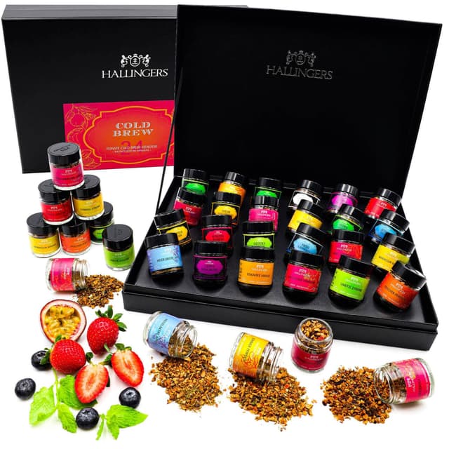 Hallingers ColdBrew Kaltaufguss Orange-Pink - Tee Geschenkset 24 Cold Brew Eistees und Tees aus aller Welt 🍵🎁