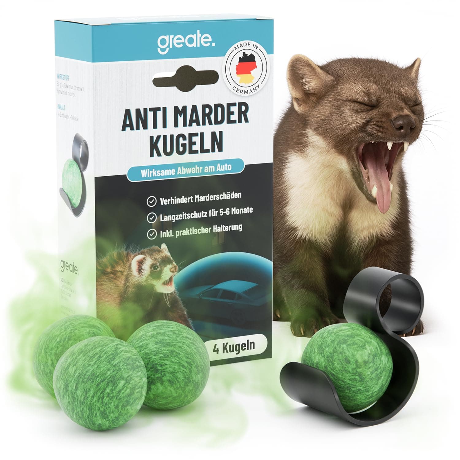 🚗🌿 4X Marderschreck Duft Kugeln inkl. Halterung - Sofortige & langfristige Marderabwehr - Made in Germany