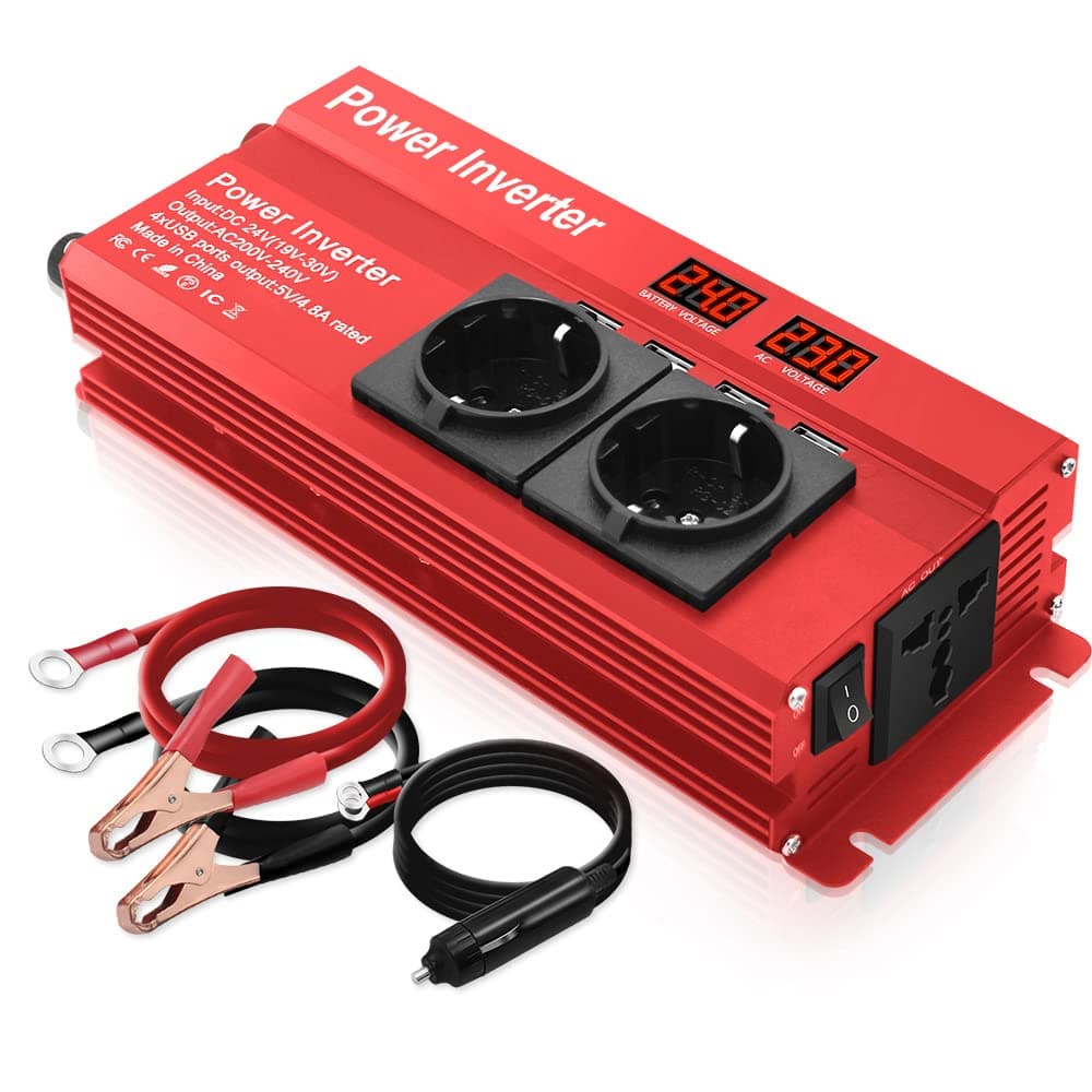 LVYUAN 24V 230V 2000W Wechselrichter 🌟 3 Steckdosen 4 USB LED-Anzeige