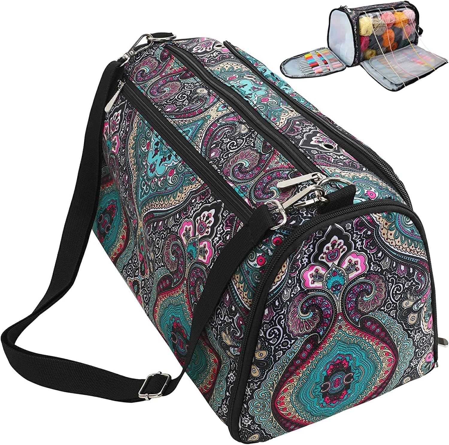 🧶👜 JOZEA Stricktasche zum Häkeln - Organisator für unfertige Projekte (Marineblau) 🌟