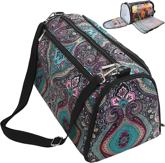 🧶👜 JOZEA Stricktasche zum Häkeln - Organisator für unfertige Projekte (Marineblau) 🌟