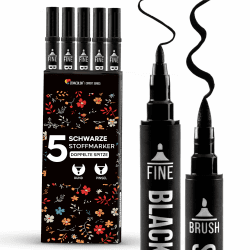 🖌️ Zenacolor 5 Schwarze Textilfarbe Waschmaschinenfest mit Doppelspitze 🎨