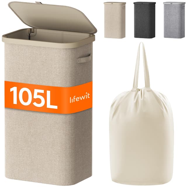 🧺 Lifewit 105L Wäschekorb mit Deckel - Großes Fassungsvermögen und langlebig 🧼
