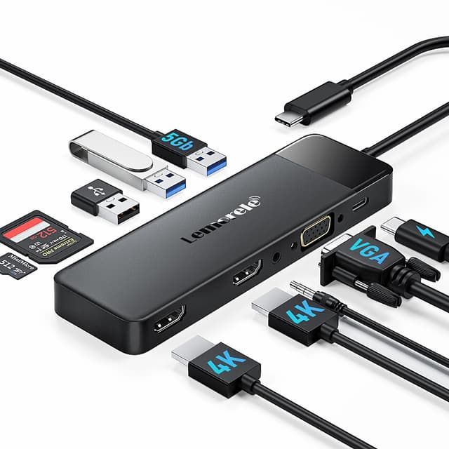 Docking Station USB C Hub 3*Display- 11 in 1, (2025 Upgrade) Lemorele USB C Dock 2*HDMI Adapter 4K