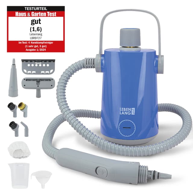 LEBENLANG Elektrischer Dampfreiniger Handgerät - 3,5 Bar & 1000W | 12x Zubehör | Steam Cleaner für alles