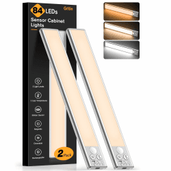 Gritin Schrankbeleuchtung Unterbauleuchte Küche LED Bewegungsmelder -84 LEDs Superhell Küche Licht Aufladbar,3 Farbe&5 Helligkeit,4 Modi,1800mAh Akku Angebot bei HelloDeals