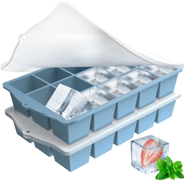 ZUIMENG Eiswürfelform Silikon mit Deckel, Blau 2 Stück Eiswürfel Form Silikonform BPA Frei