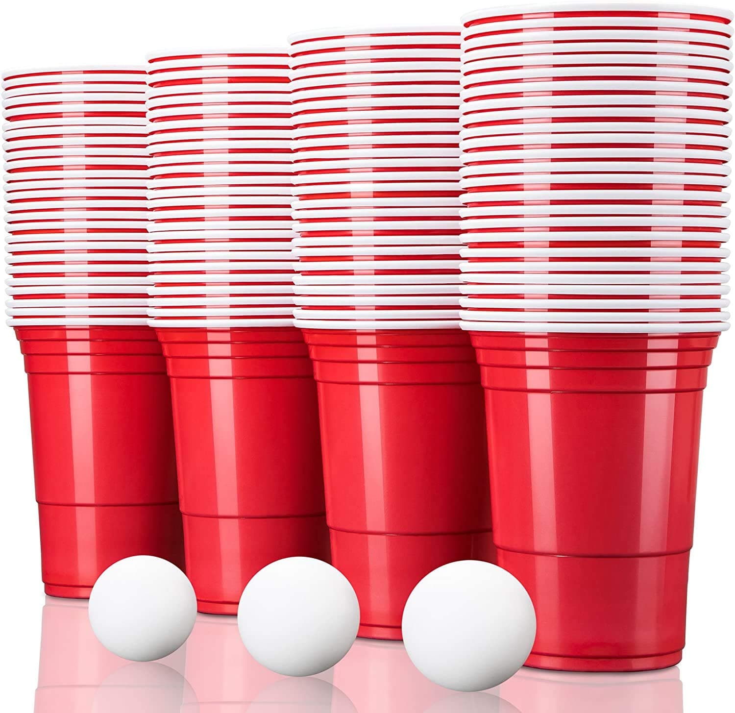 🍻🎉 TRESKO 100 Beer Pong Becher wiederverwendbar | Partybecher 473ml - 16oz | Bierpong, Red Cups extra stark | Plastikbecher Rot 100 Stück 🎉🍻