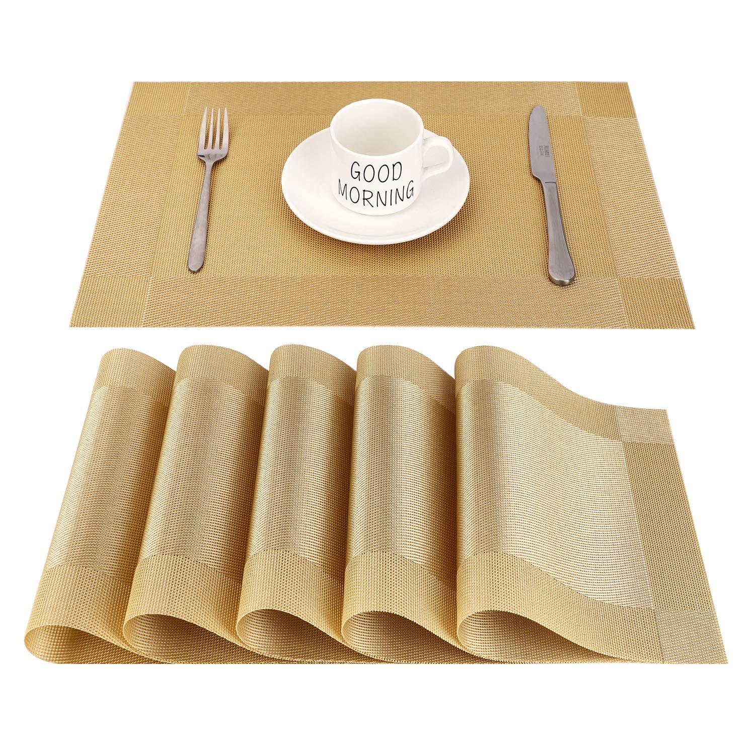 🌟 CHAOCHI Tischset Abwaschbar Platzset Abwischbar 6er Set PVC Abgrifffeste Hitzebeständig rutschfest Platzdeckchen für Küche,Zuhause,Restaurant,Speisetisch,45cmx30cm(Gold) B-gold 6er Set Platzsets 🌟