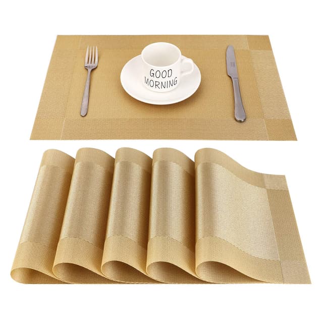 🌟 CHAOCHI Tischset Abwaschbar Platzset Abwischbar 6er Set PVC Abgrifffeste Hitzebeständig rutschfest Platzdeckchen für Küche,Zuhause,Restaurant,Speisetisch,45cmx30cm(Gold) B-gold 6er Set Platzsets 🌟