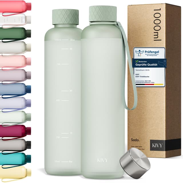 🌟 KIVY Trinkflasche 1l - Auslaufsicher & Kohlensäurebeständig - Spülmaschinenfest 🌈