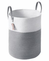 🧺 YOUDENOVA Wäschekorb Geflochten - 38cmx50cm - Weiß & Grau - Handarbeit aus hochwertiger Baumwolle