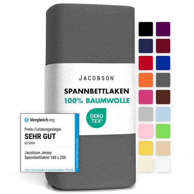 🌟 Jacobson Jersey Spannbettlaken Anthrazit (180x200-200x200 cm) - Angebot!