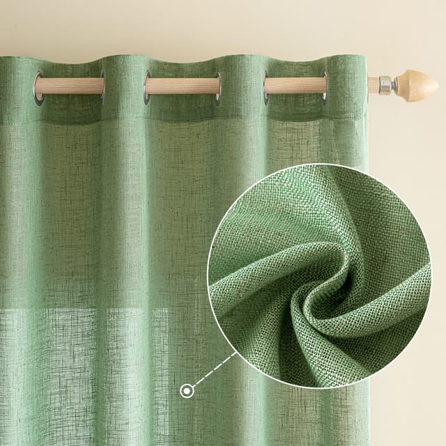 🌟EMEMA Gardinen Vorhänge Leinenvorhang mit Ösen Voile Vorhang Leinenoptik 🌿 Modern Halbtransparent für Wohnzimmer Dekoschal Kinderzimmer 2er Set 140x225cm Grün