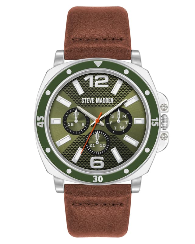Angebot: Steve Madden Herren-Armbanduhr Silber/Grün ⌚🔥