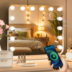 MAMIZO Hollywood Schminkspiegel mit Beleuchtung 🌟 360° Drehbarer, 14 LED Dimmbar 💄 Spiegel mit Licht, USB, Touch-Steuerung 🌈