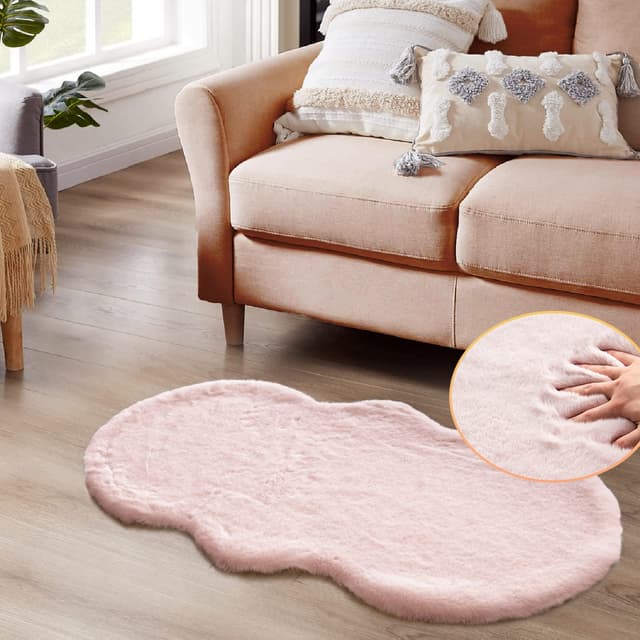 ORINOVA Teppich Rosa Schlafzimmer Flauschig 60x120 cm Fellteppich Kunstfell Teppich Weich Wohnzimmer Waschbar Fellform 60 x 120 cm (Fellform) Rosa/Altrosa