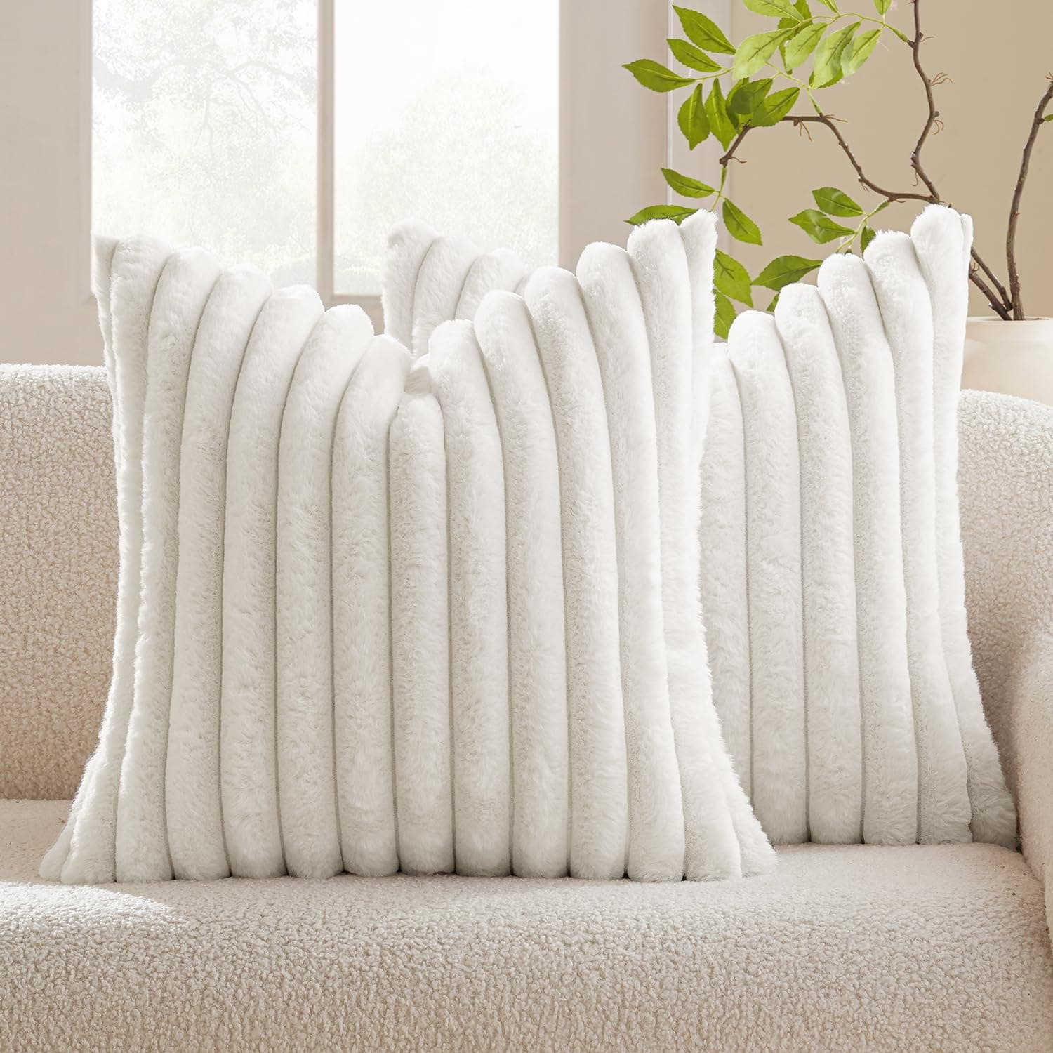 MIULEE Plüsch Kissenbezug 2er Set 40x40 cm Reines Weiß 🛋️