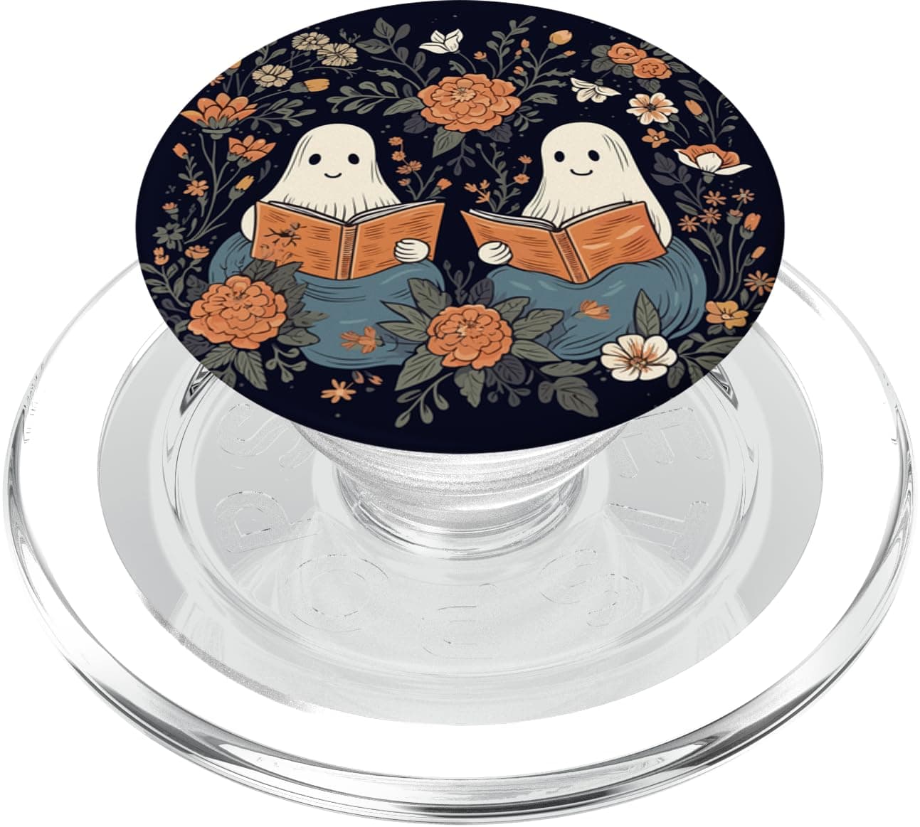 👻📚 Ghost Reading Book Retro Floral Spooky Bookworm Halloween PopSockets PopGrip für MagSafe
