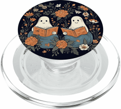 👻📚 Ghost Reading Book Retro Floral Spooky Bookworm Halloween PopSockets PopGrip für MagSafe