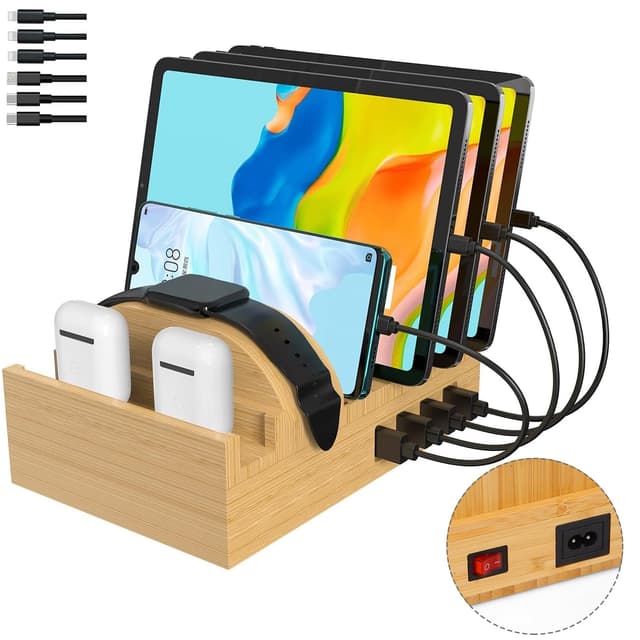 🔋 Handy Ladestation 50W USB Ladegerät Schnelles Charger Organizer aus Bambus 🌿