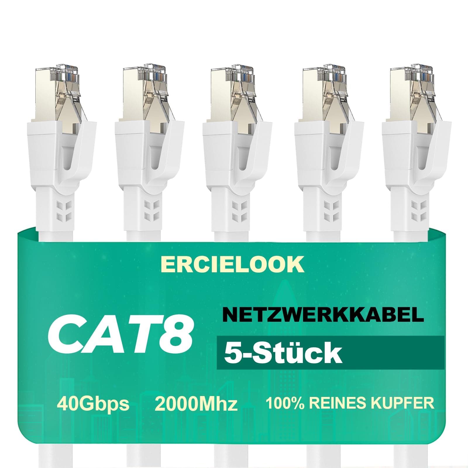 🔥 Ercielook Lan Kabel 0,5m-5 Stück - Hochgeschwindigkeits 40 Gbit/s Cat8-Netzwerkkabel 🚀